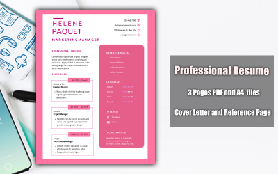 Plantilla de currículum vitae imprimible PDF rosa y blanco