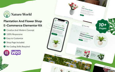 Nature World - Plantation och Flower Shop E-handel Elementor Kit