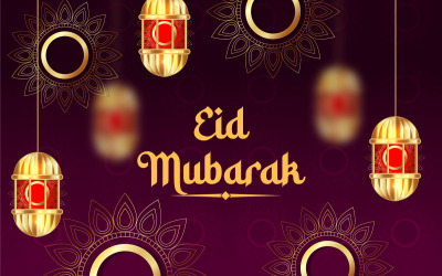 Lua crescente dourada do festival de Eid Mubarak e fundo das lanternas