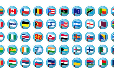 Världens länder flaggor färgade vektorikoner