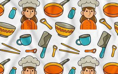 Cocinar Kawaii Doodle de patrones sin fisuras 02