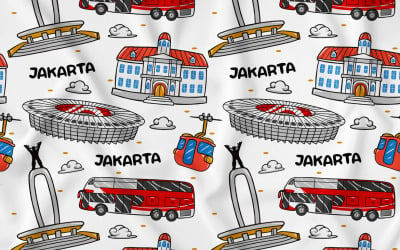 Jakarta Kawaii Doodle Seamless Pattern 01