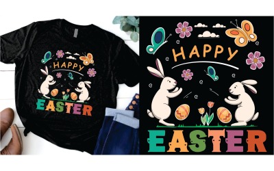 复活节快乐，有彩蛋和可爱的兔子T恤设计