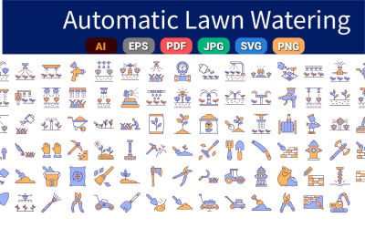 Automatic Lawn Watering Vector Icons pack