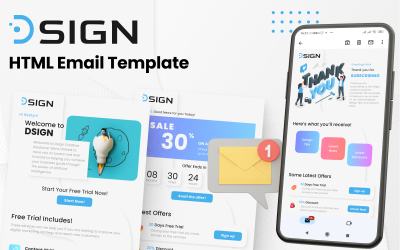 Dsign -电子邮件模板包欢迎，推广和感谢邮件