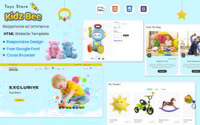 KidsBee Web - Word speels met onze leuke en kleurrijke HTML-websjabloon voor kinderspeelgoed!