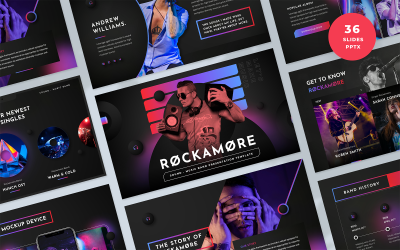 Rockamore - 音乐 Band Presentation PowerPoint Template