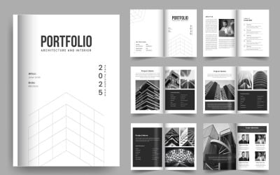 Architectuur- en interieurportfolio-ontwerp a4-portfoliosjabloon met standaardformaat