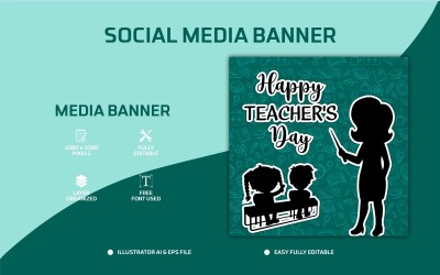 教师节快乐社交媒体帖子设计或网页横幅模板-社交媒体模板