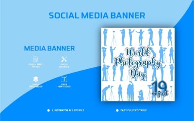世界摄影日社交媒体帖子设计或网页横幅模板-社交媒体模板