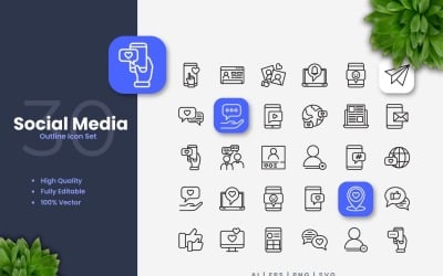 30 社交媒体 大纲 Icon Set
