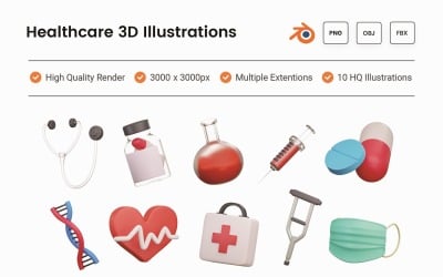 Gezondheidszorg 3D illustratie Set