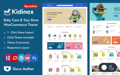 Kidinex — Магазин товаров для детей и игрушек Elementor WooCommerce Адаптивная тема