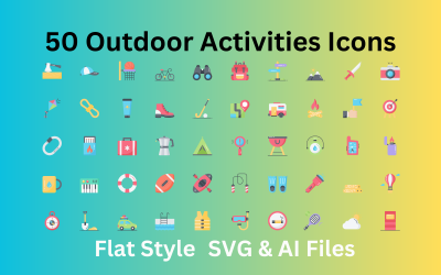 Conjunto de iconos de actividades al aire libre 50 iconos planos: archivos SVG y AI