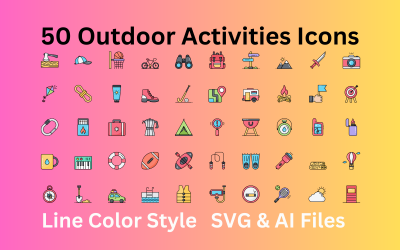 Outdoor activiteiten Icon Set 50 lijnkleur iconen - SVG- en AI-bestanden