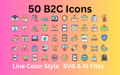 B2C Icon Set 50 lijnkleurpictogrammen - SVG- en AI-bestanden