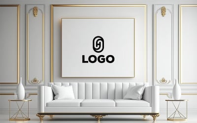Maquete do logotipo do quadro 白色的 em fundo interior luxuoso