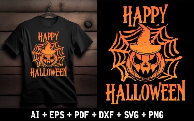 Happy Halloween With Spider Net T Shirt Design