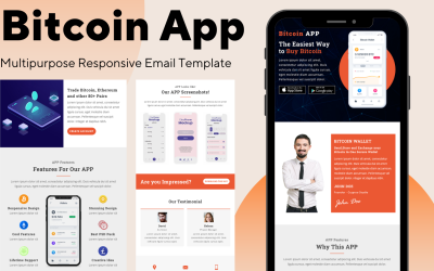 Bitcoinová aplikace – víceúčelová responzivní e-mailová šablona