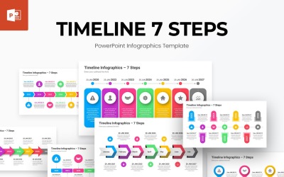 Modelo de PowerPoint de infográficos de linha do tempo de 7 etapas