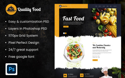 Cibo di qualità: modello PSD della pagina di destinazione personalizzata