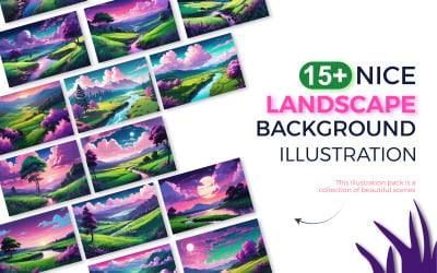 Landscape background illustration bundle, nature illustration