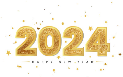 Efeito de texto de feliz ano novo de 2024 com glitter dourado