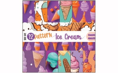 12图案无缝可爱冰淇淋