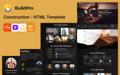 BuildPro - HTML-webbplatsmall för konstruktion, industri och design