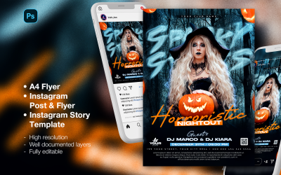 Spooky: folleto y publicación en las redes sociales de la fiesta nocturna del club de DJ