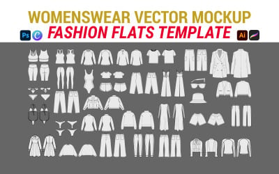 Набор векторных макетов женской одежды в плоском стиле