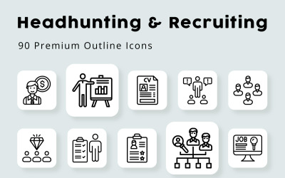 Headhunting and Recruiting 90 Premium Outline Icons