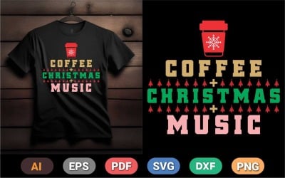 咖啡爱好者圣诞礼物咖啡和圣诞音乐t恤
