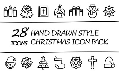 Drawizo - Multifunctioneel vrolijk kerstpictogrampakket in handgetekende stijl