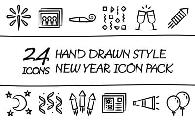 Drawnizo - Pack d&amp;#39;icônes polyvalent de bonne année dans un style dessiné à la main