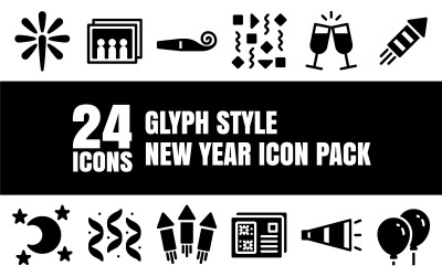 Glypiz - Pack d&amp;#39;icônes polyvalent de bonne année dans un style glyphe