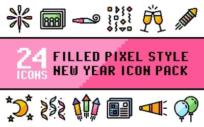Pixliz -多用途新年快乐图标包填充像素风格