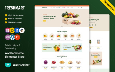 FreshMart – Livsmedelsbutiker och ekologiskt Elementor WooCommerce-tema