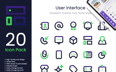 User Interface Icon Pack Spot 梯度 大纲 Two-Tone Style