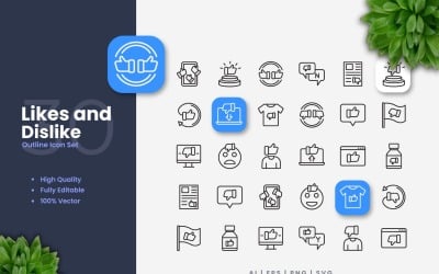 30个喜欢和不喜欢的轮廓图标集