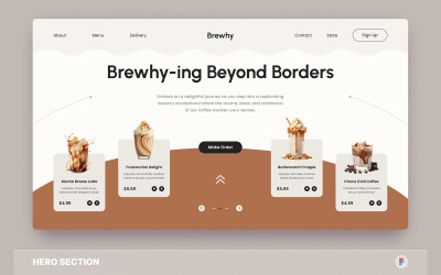 Brewhy - Шаблон Figma для розділу Hero Order Coffee Shop