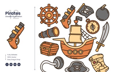 Piráti ilustrace Doodle Set