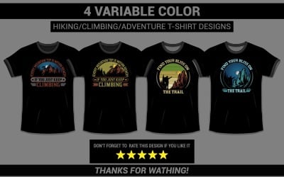 4种不同颜色的t恤，徒步旅行/攀登/冒险/户外