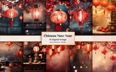 新年彩灯背景包和传统中国纹理数码纸