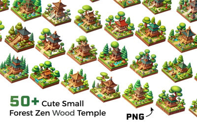 50+ Cute small forest zen wood temple illustration bundle.