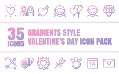 Gradizo – Mehrzweck-Icon-Paket zum Valentinstag im Farbverlauf-Umrissstil