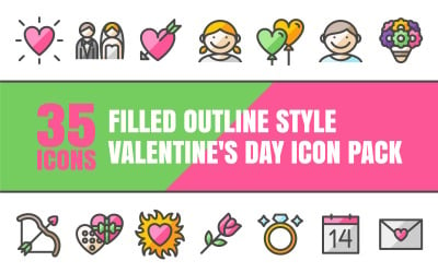 Outliz — Многоцелевой набор иконок ко Дню святого Валентина в стиле заполненных контуров