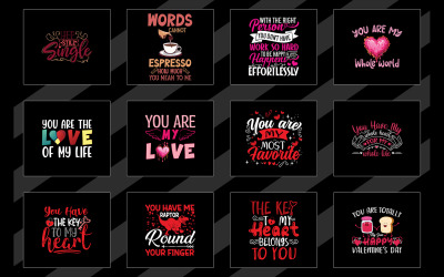Balíček designu trička s typografií na Valentýna