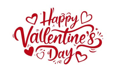 Happy Valentijnsdag rode kleur Handgeschreven letters met harten vector gratis sjabloon