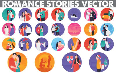 Collection Romance Stories Flat clipart Amour, Romance, Relation, Saint Valentin，